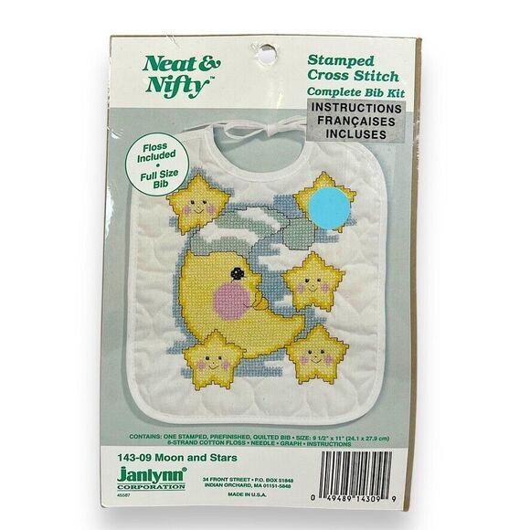 Janlynn Neat & Nifty Moon & Stars Stamped Cross Stitch Bib Kit 143-09 DIY Crafts - Picture 3 of 6